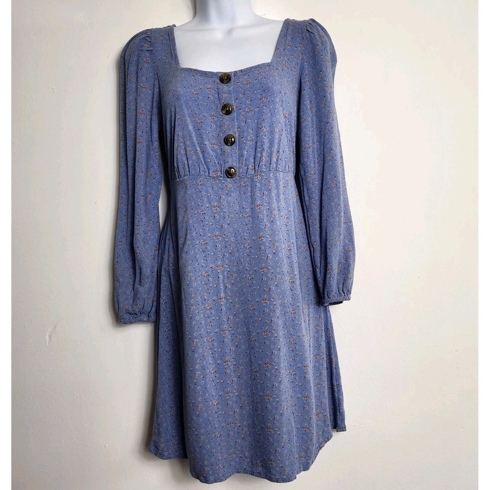 American Eagle Blue Floral Square Neck Small Dress Cottagecore Milkmaid Prairie